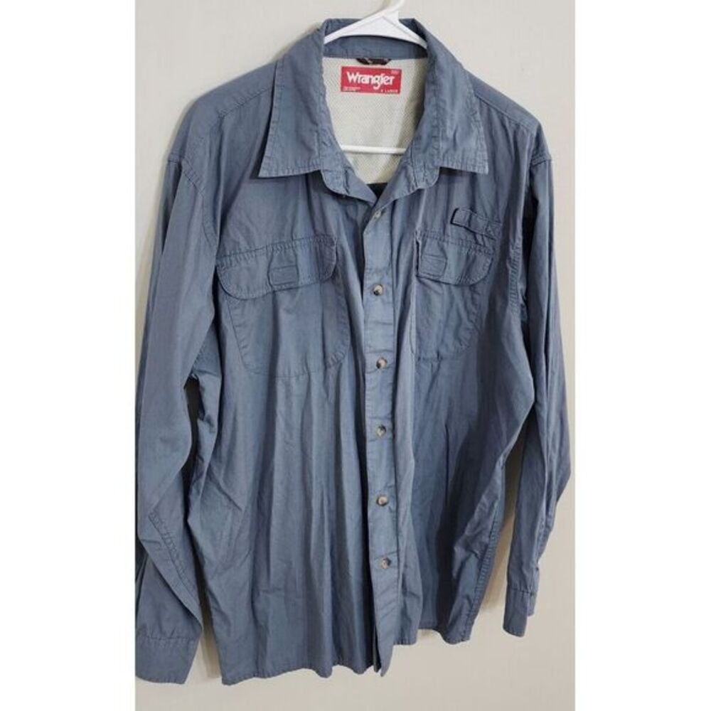 Wrangler Men Outdoor Series Button up Utility Shirt Sz XL Hiking Fishing Gray‎